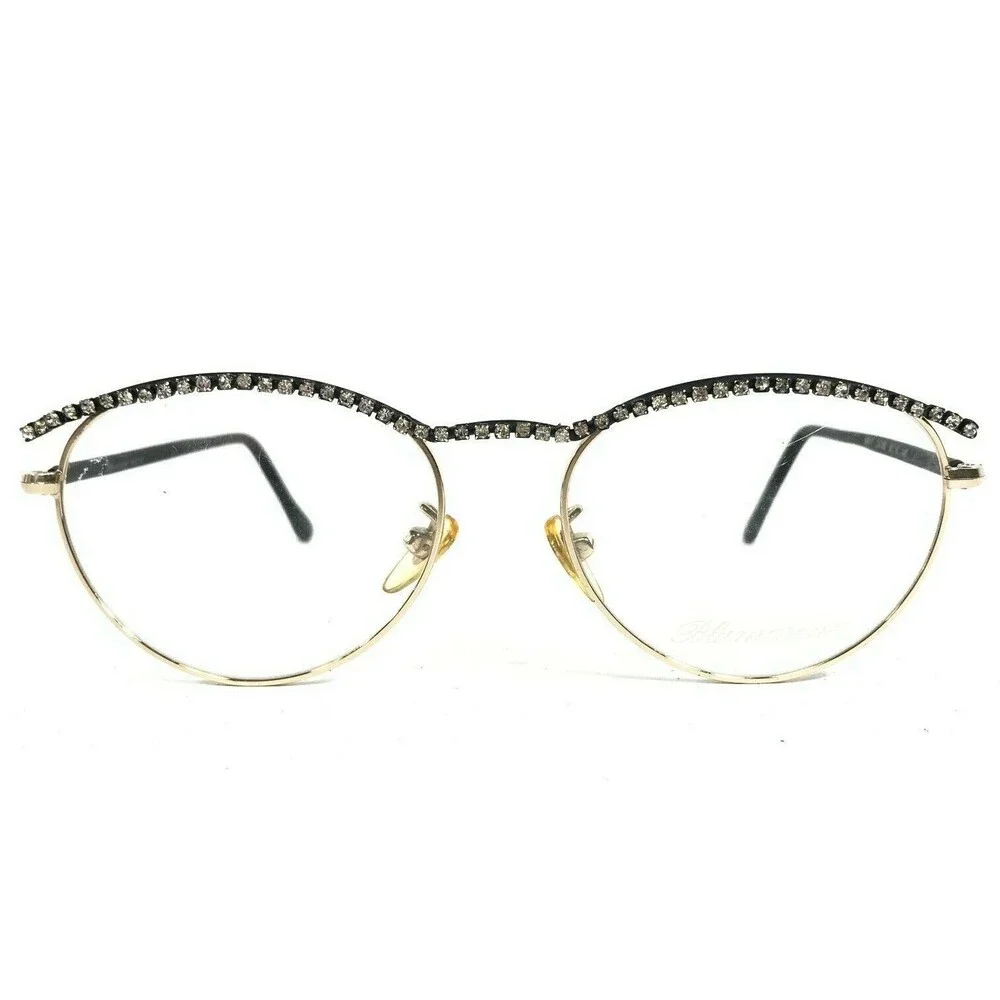 Blumarine BM17 COL.BS Eyeglasses Frames Black Gold Round Crystals 50-18-140